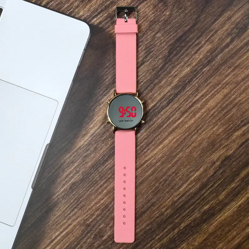 Spot Mirror Watch with LED Display & Black Silicone Band - Image 4
