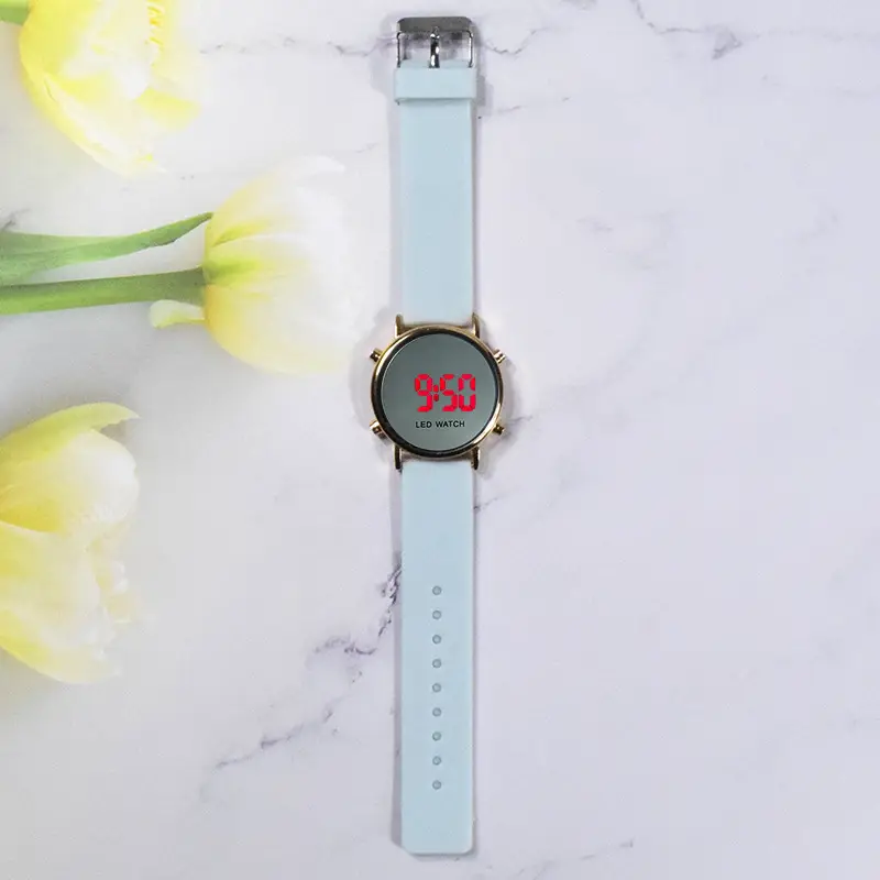 Spot Mirror Watch with LED Display & Black Silicone Band - Image 5