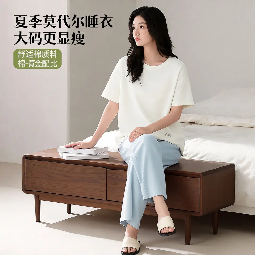 Modal Pajamas Set for Women Summer Loose Short-Sleeved T-Shirt Outer Wear Casual Pants Large Size Home Wear Two-Piece Set