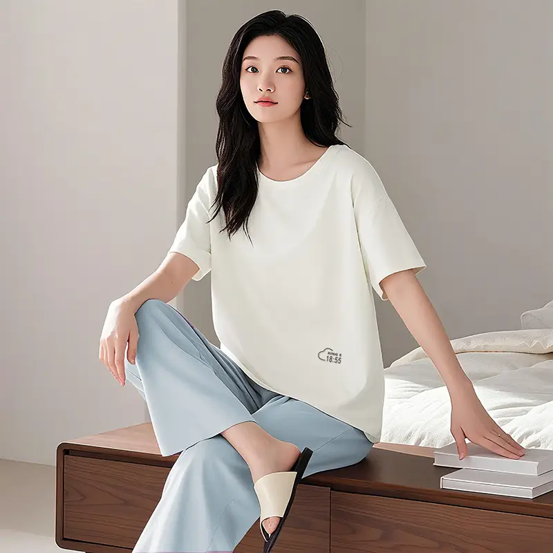 Modal Pajamas Set for Women Summer Loose Short-Sleeved T-Shirt Outer Wear Casual Pants Large Size Home Wear Two-Piece Set