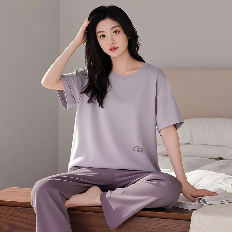 Modal Pajamas Set for Women Summer Loose Short-Sleeved T-Shirt Outer Wear Casual Pants Large Size Home Wear Two-Piece Set