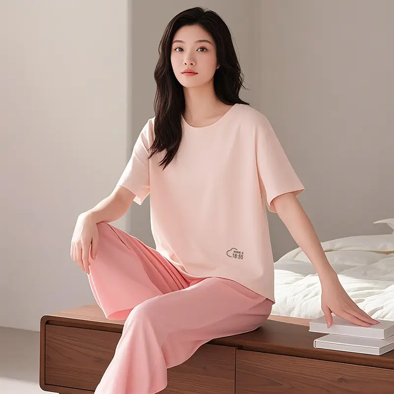 Modal Pajamas Set for Women Summer Loose Short-Sleeved T-Shirt Outer Wear Casual Pants Large Size Home Wear Two-Piece Set