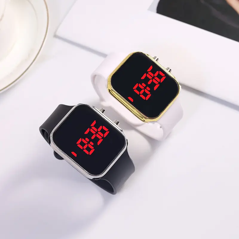 Red LED Display Men's Women's Watch Black Silicone Strap