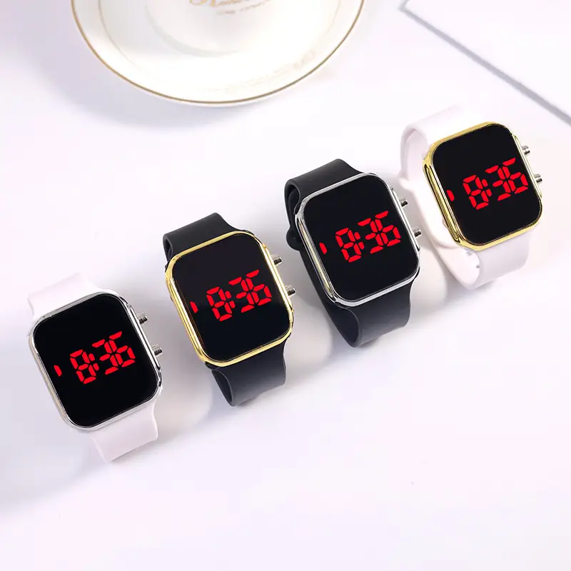 Red LED Display Men's Women's Watch Black Silicone Strap