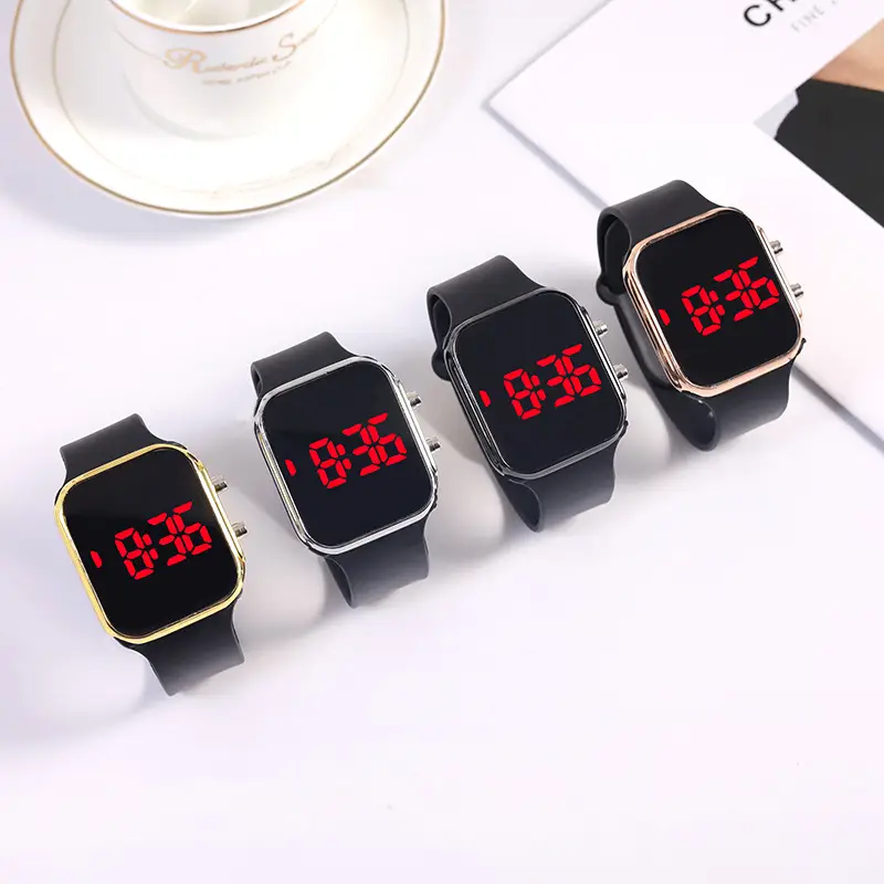 Red LED Display Men's Women's Watch Black Silicone Strap