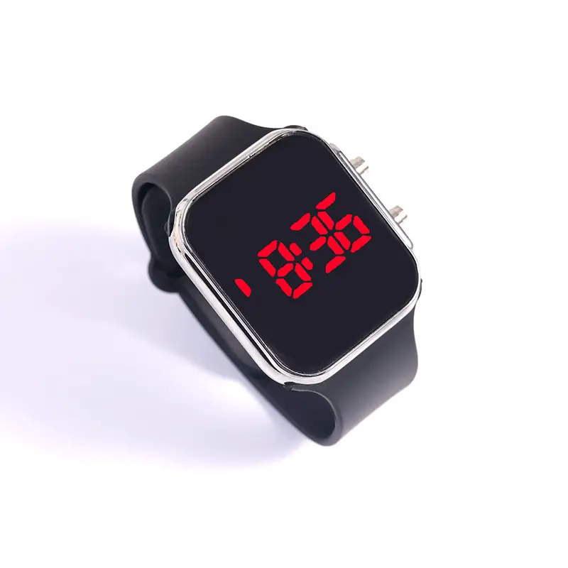 Red LED Display Men's Women's Watch Black Silicone Strap