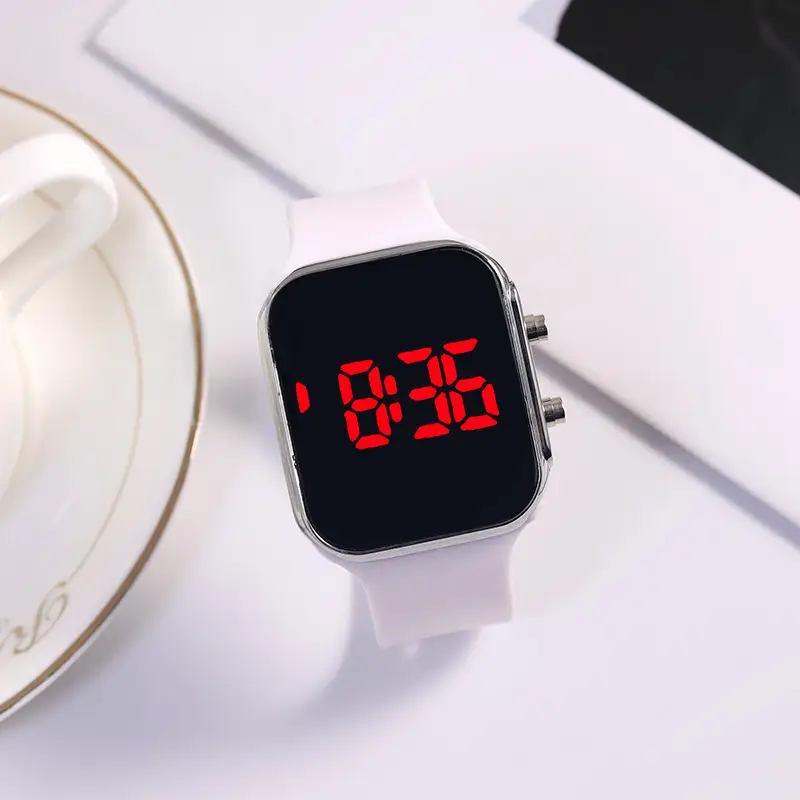 Red LED Display Men's Women's Watch Black Silicone Strap — feature 10