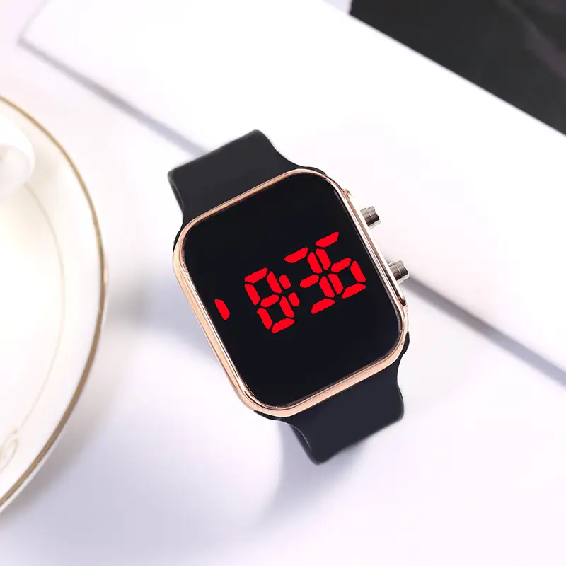 Red LED Display Men's Women's Watch Black Silicone Strap — feature 11