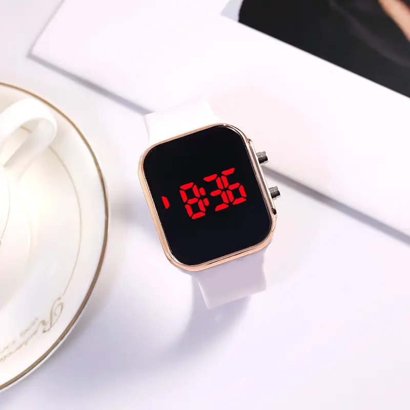 Red LED Display Men's Women's Watch Black Silicone Strap — feature 13