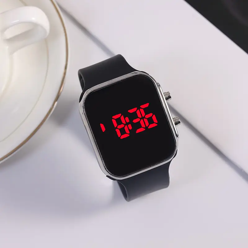 Red LED Display Men's Women's Watch Black Silicone Strap — feature 15