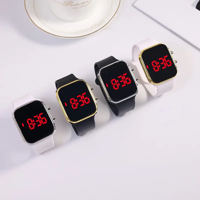 Red LED Display Men's Women's Watch Black Silicone Strap — feature 3