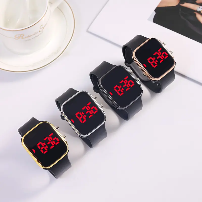 Red LED Display Men's Women's Watch Black Silicone Strap — feature 4