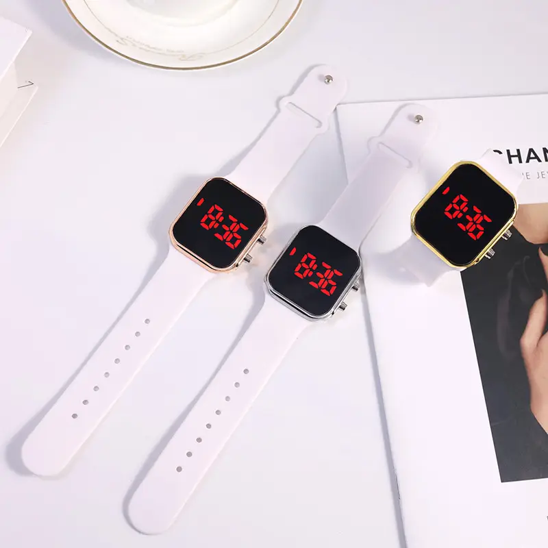 Red LED Display Men's Women's Watch Black Silicone Strap — feature 6