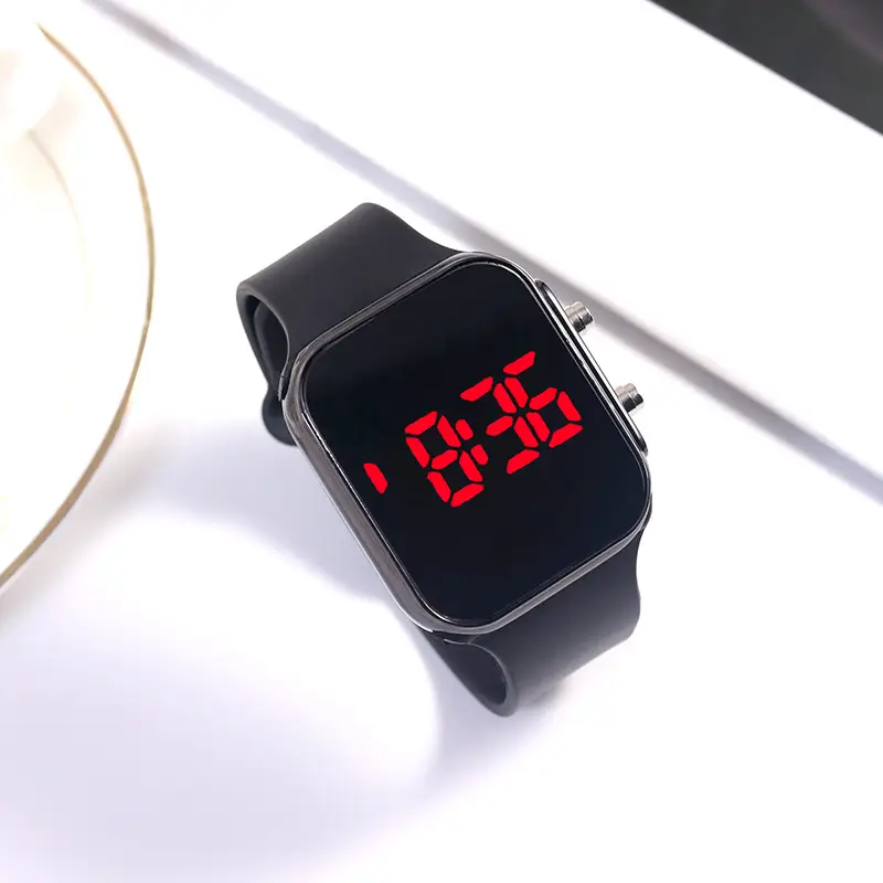 Red LED Display Men's Women's Watch Black Silicone Strap — feature 8
