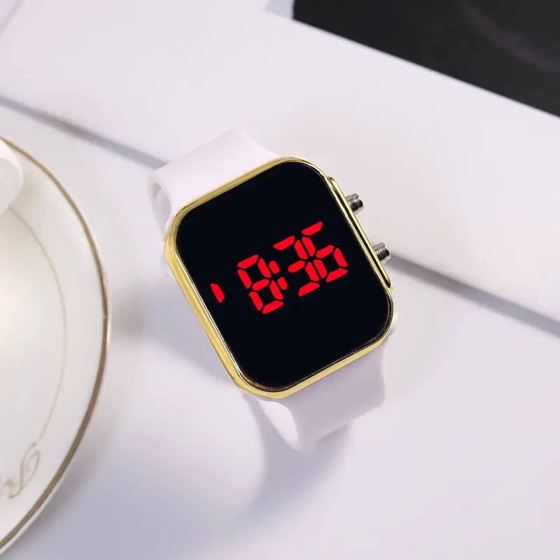 Red LED Display Men's Women's Watch Black Silicone Strap — feature 9
