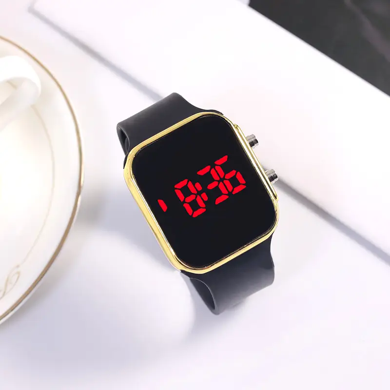 Red LED Display Men's Women's Watch Black Silicone Strap