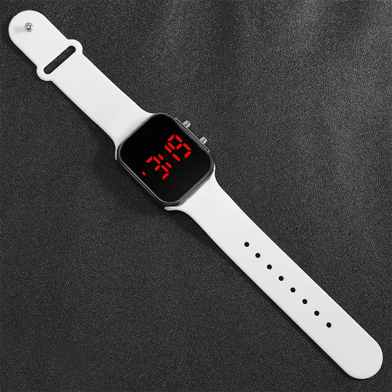 Red LED Display Men's Women's Watch Black Silicone Strap
