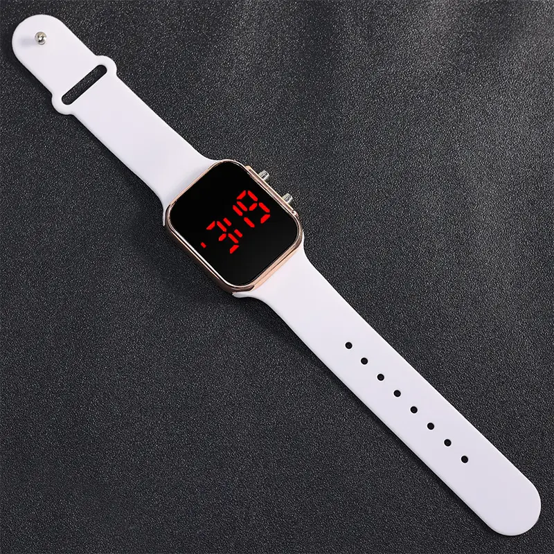 Red LED Display Men's Women's Watch Black Silicone Strap
