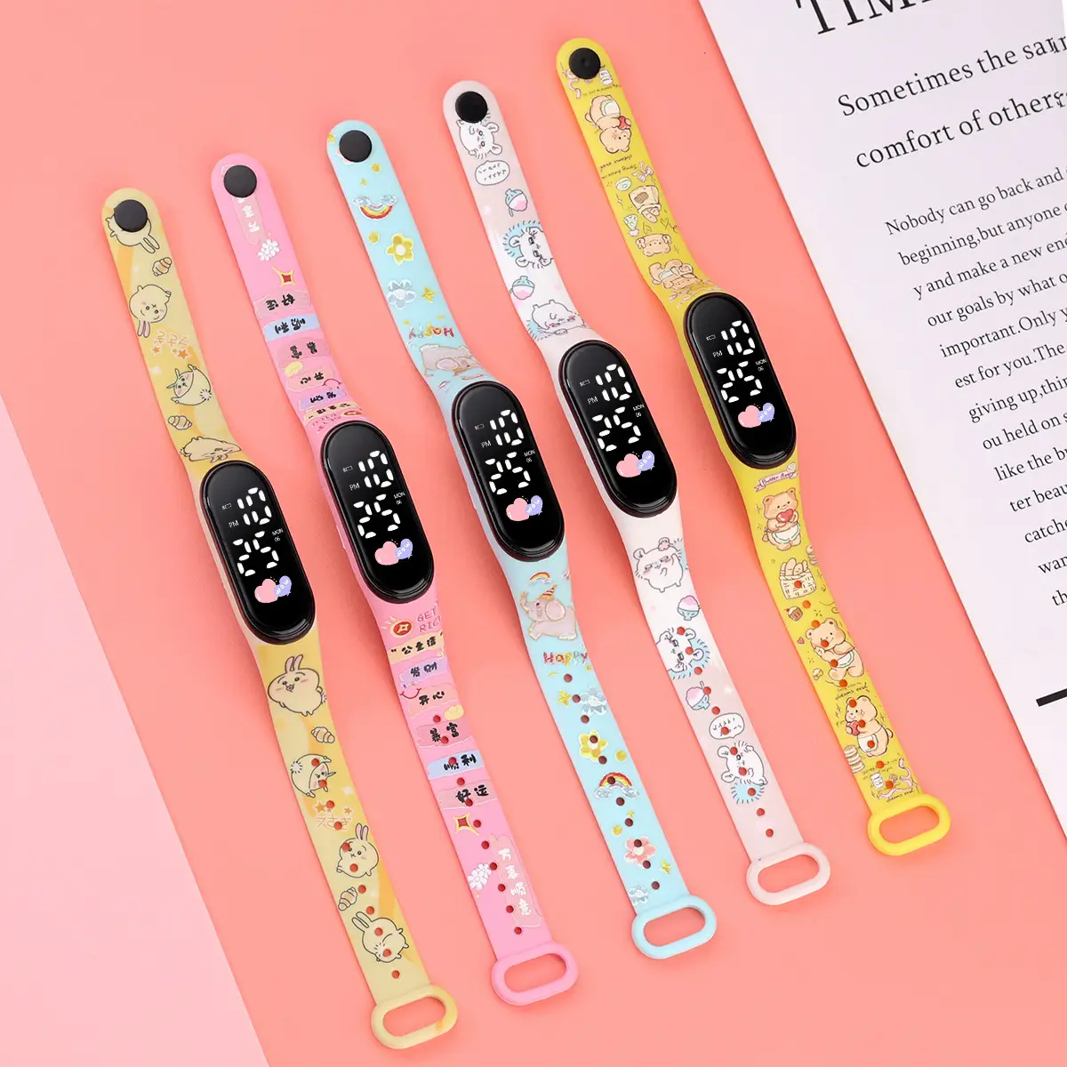 Yellow Cartoon Print Smart Watch for Girls Middle School - Image 12