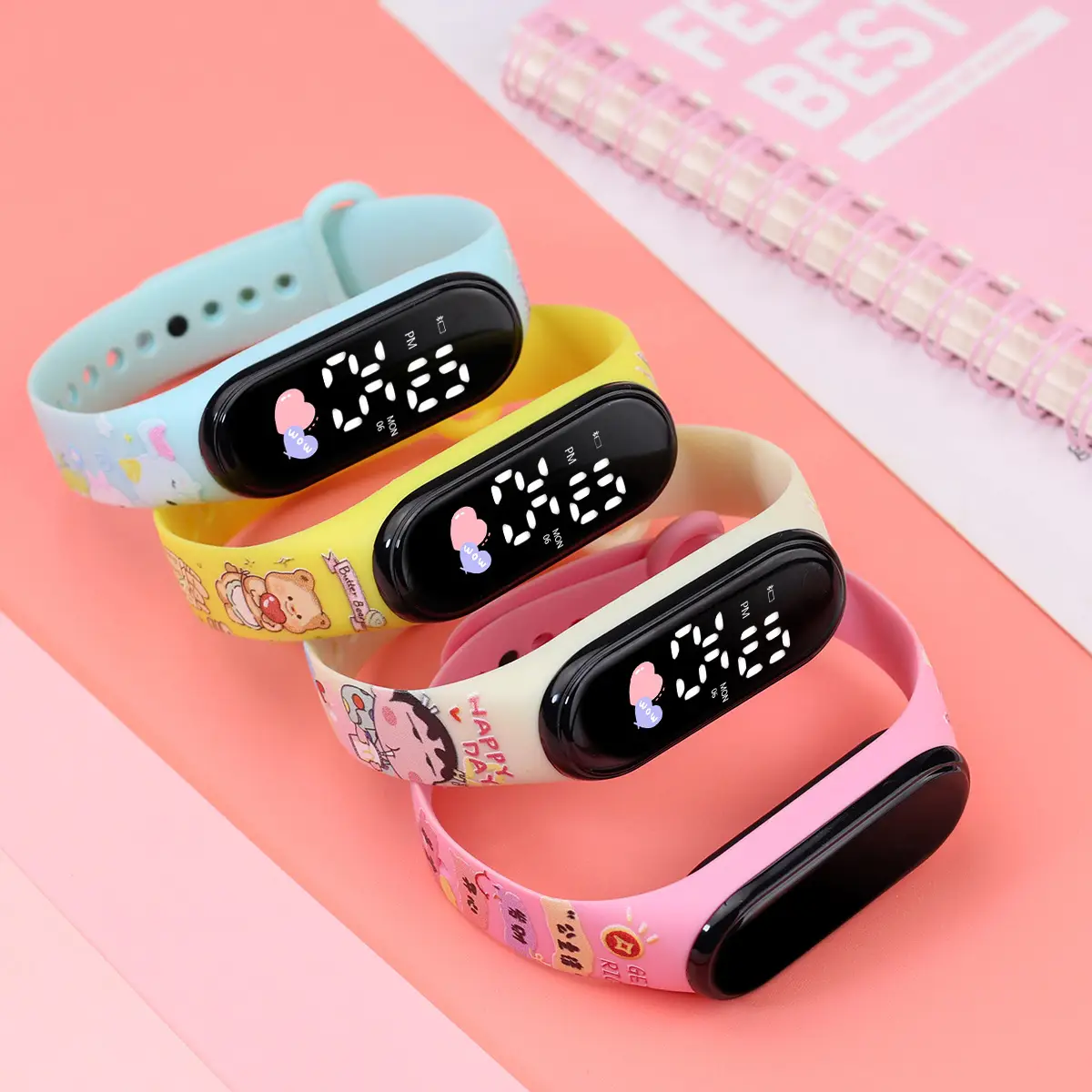 Yellow Cartoon Print Smart Watch for Girls Middle School - Image 14