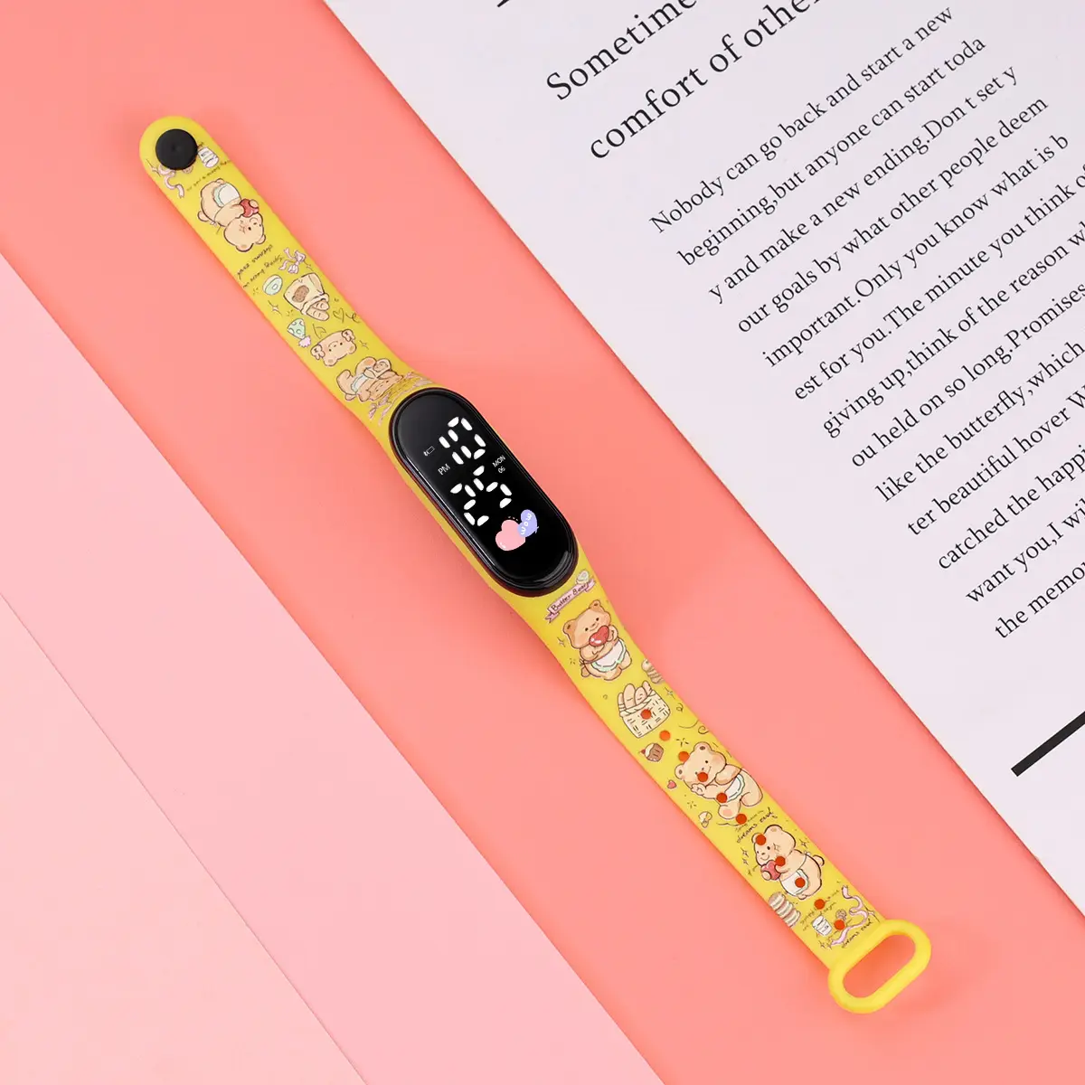 Yellow Cartoon Print Smart Watch for Girls Middle School - Image 11