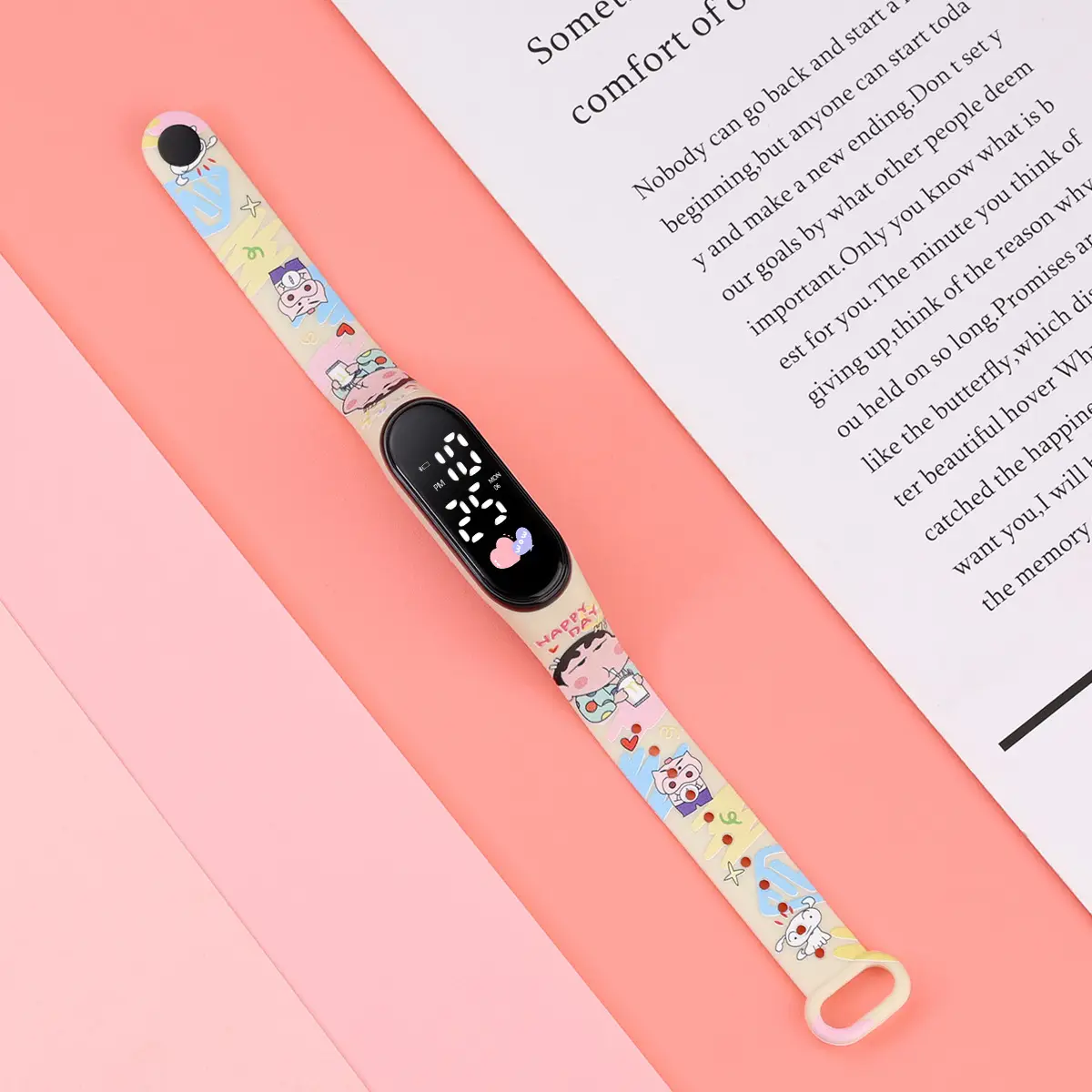 Yellow Cartoon Print Smart Watch for Girls Middle School - Image 3