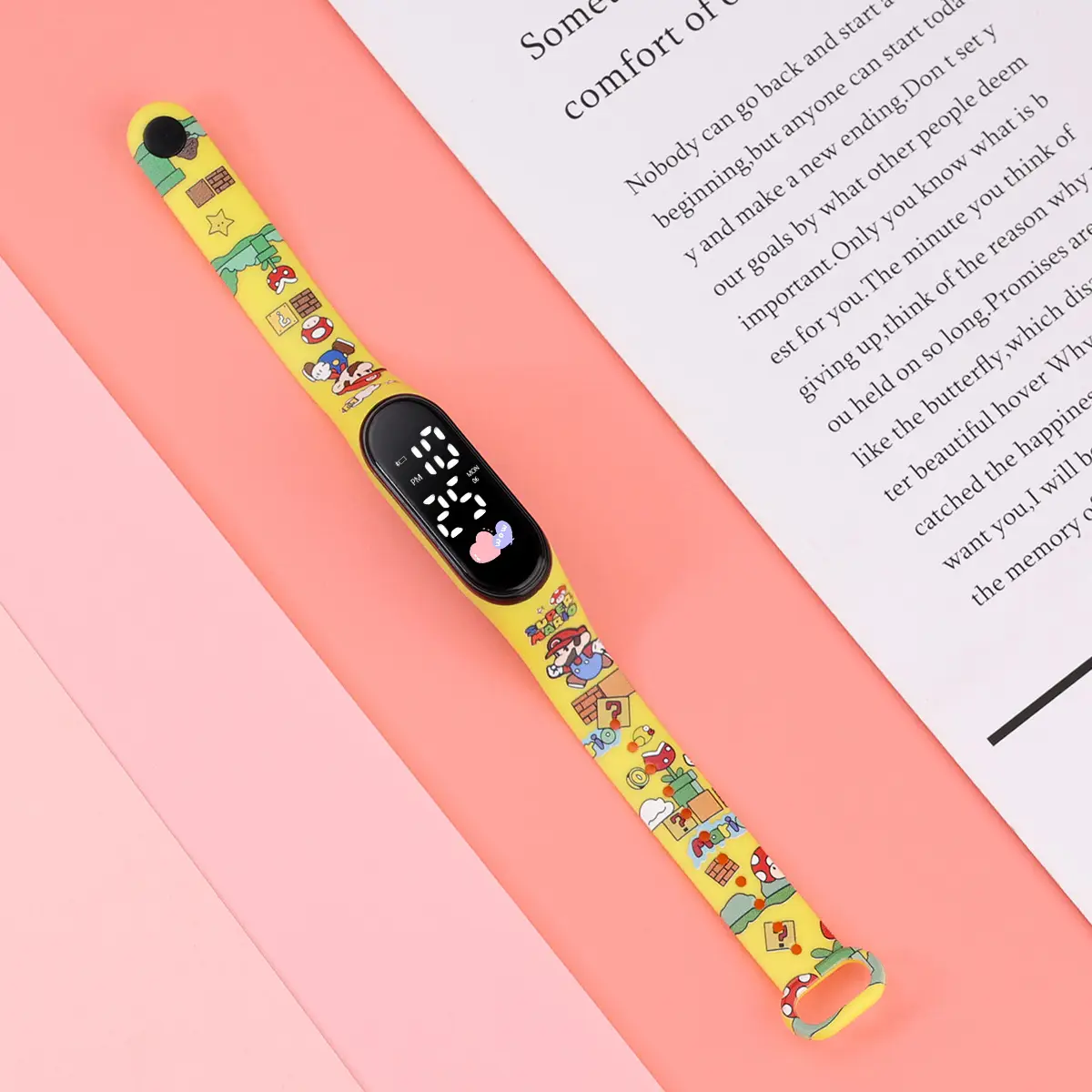 Yellow Cartoon Print Smart Watch for Girls Middle School - Image 5