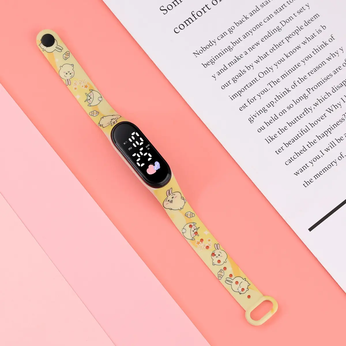Yellow Cartoon Print Smart Watch for Girls Middle School - Image 7
