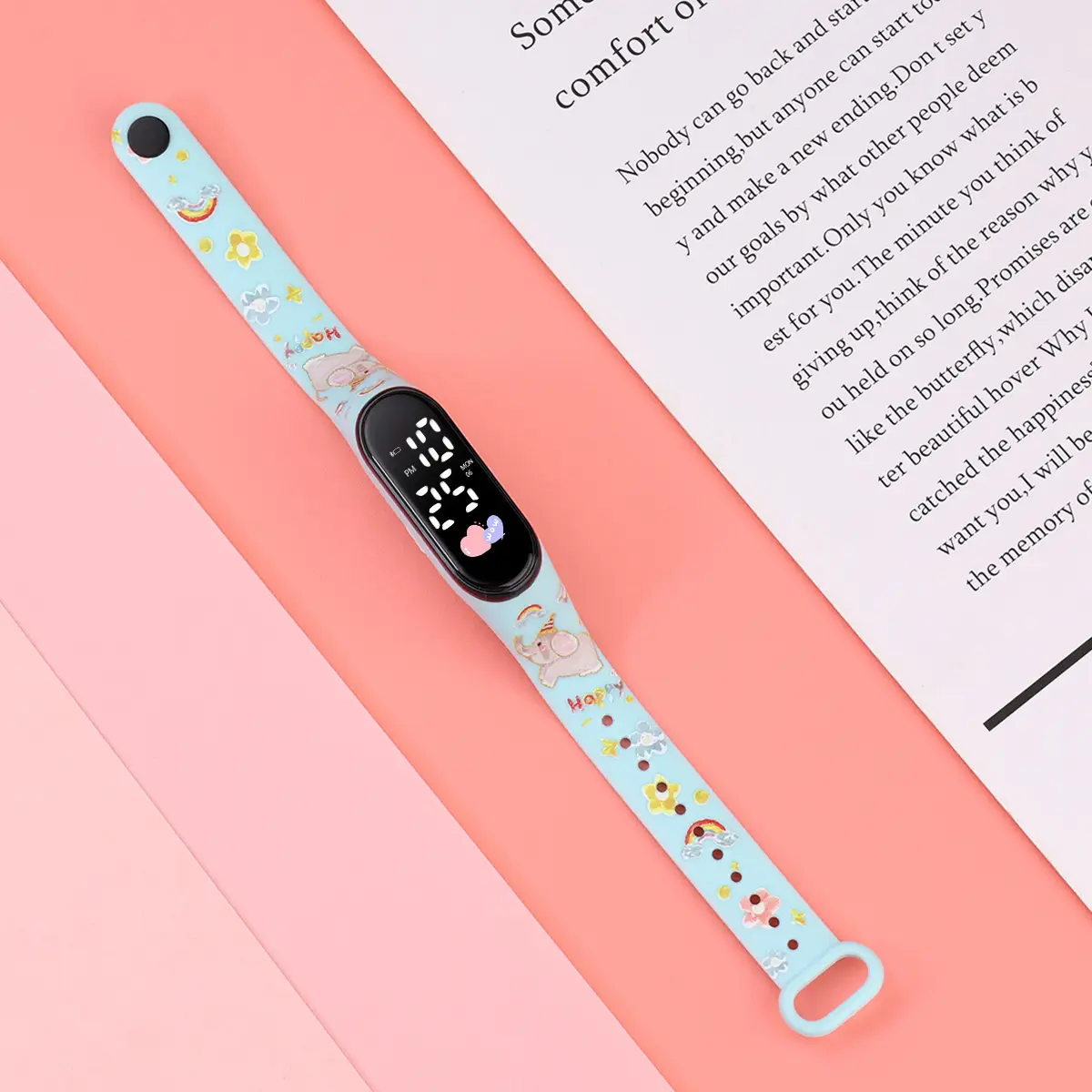 Yellow Cartoon Print Smart Watch for Girls Middle School - Image 9