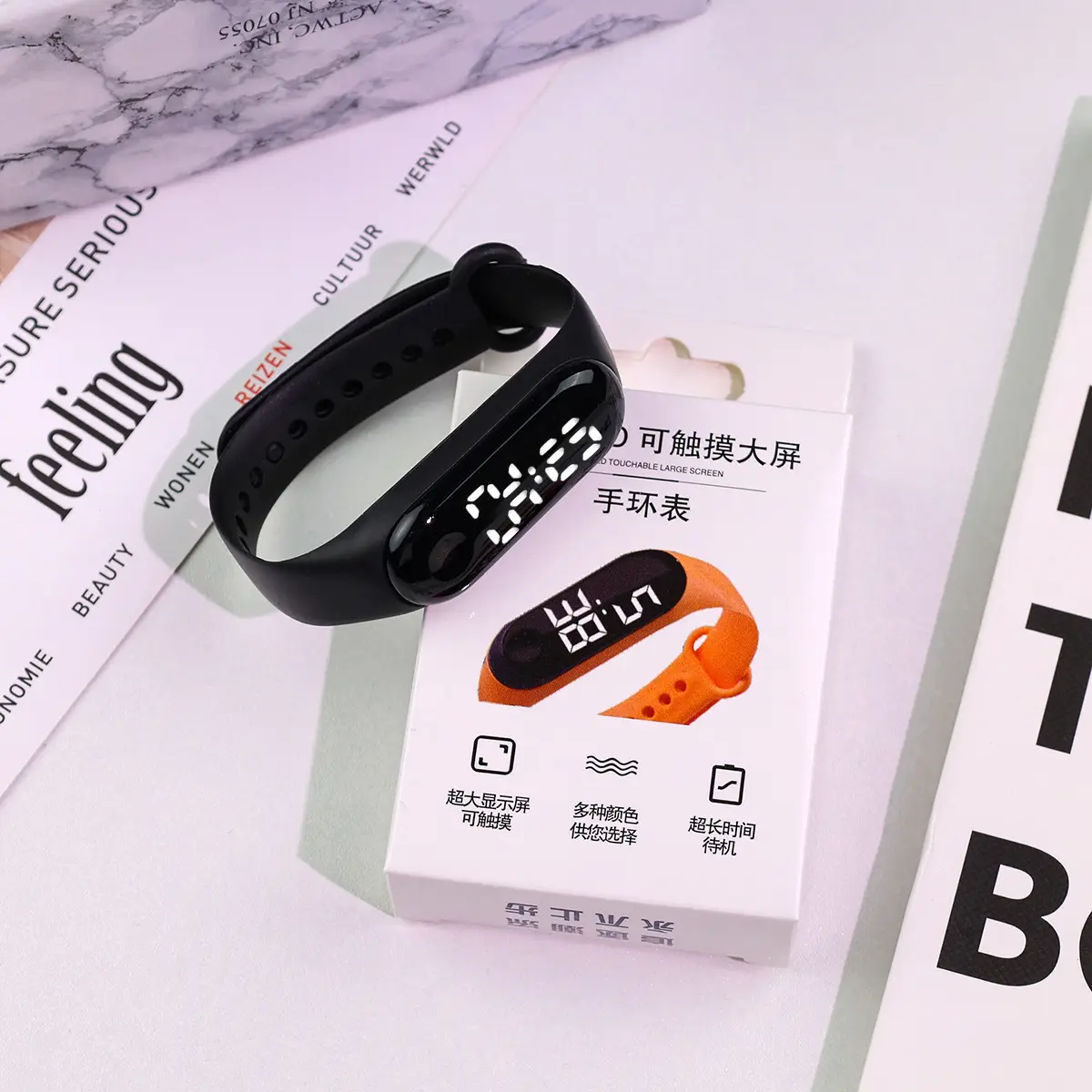 Black Digital Watch with LED Light for Sports - Image 2