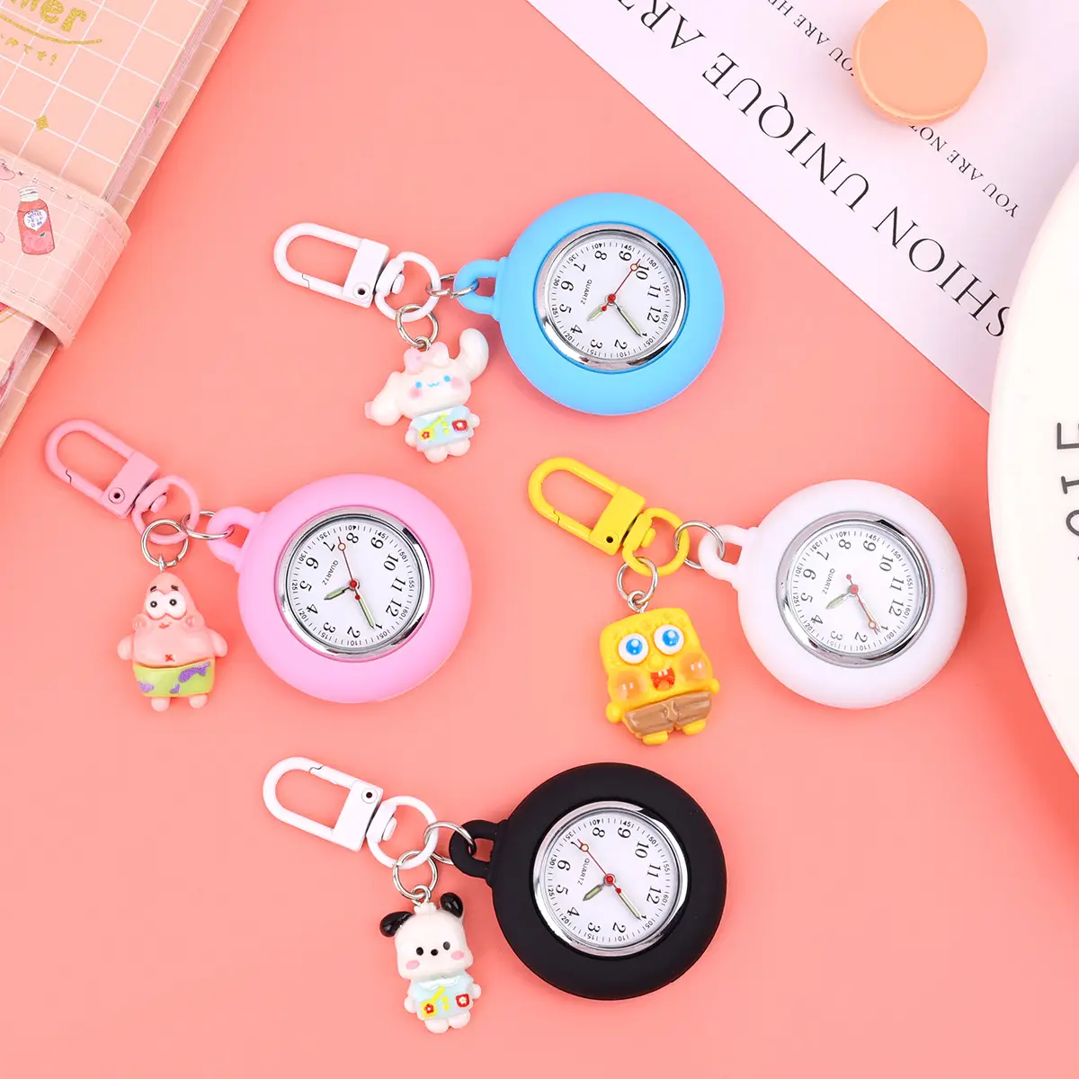 Spot Cartoon Clock Keychain for Students Schoolbag Backpack — feature 1