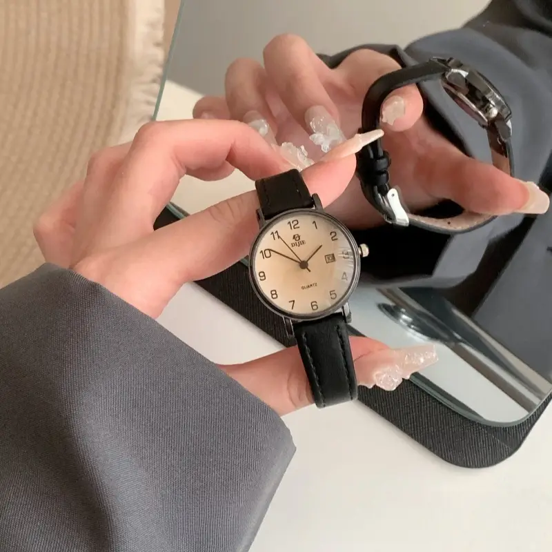 Women's Brown Leather Watch with Retro Quartz Design — feature 2