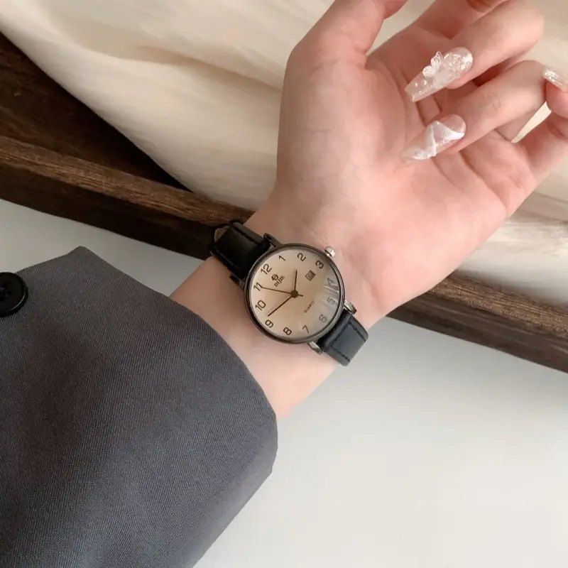 Women's Brown Leather Watch with Retro Quartz Design — feature 4