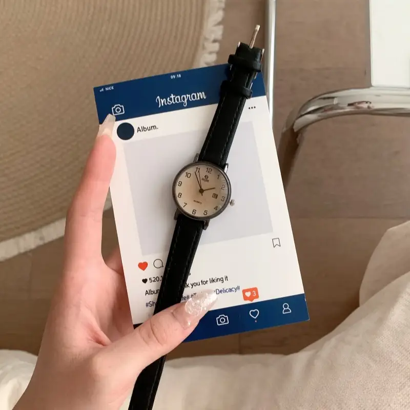 Women's Brown Leather Watch with Retro Quartz Design — feature 6