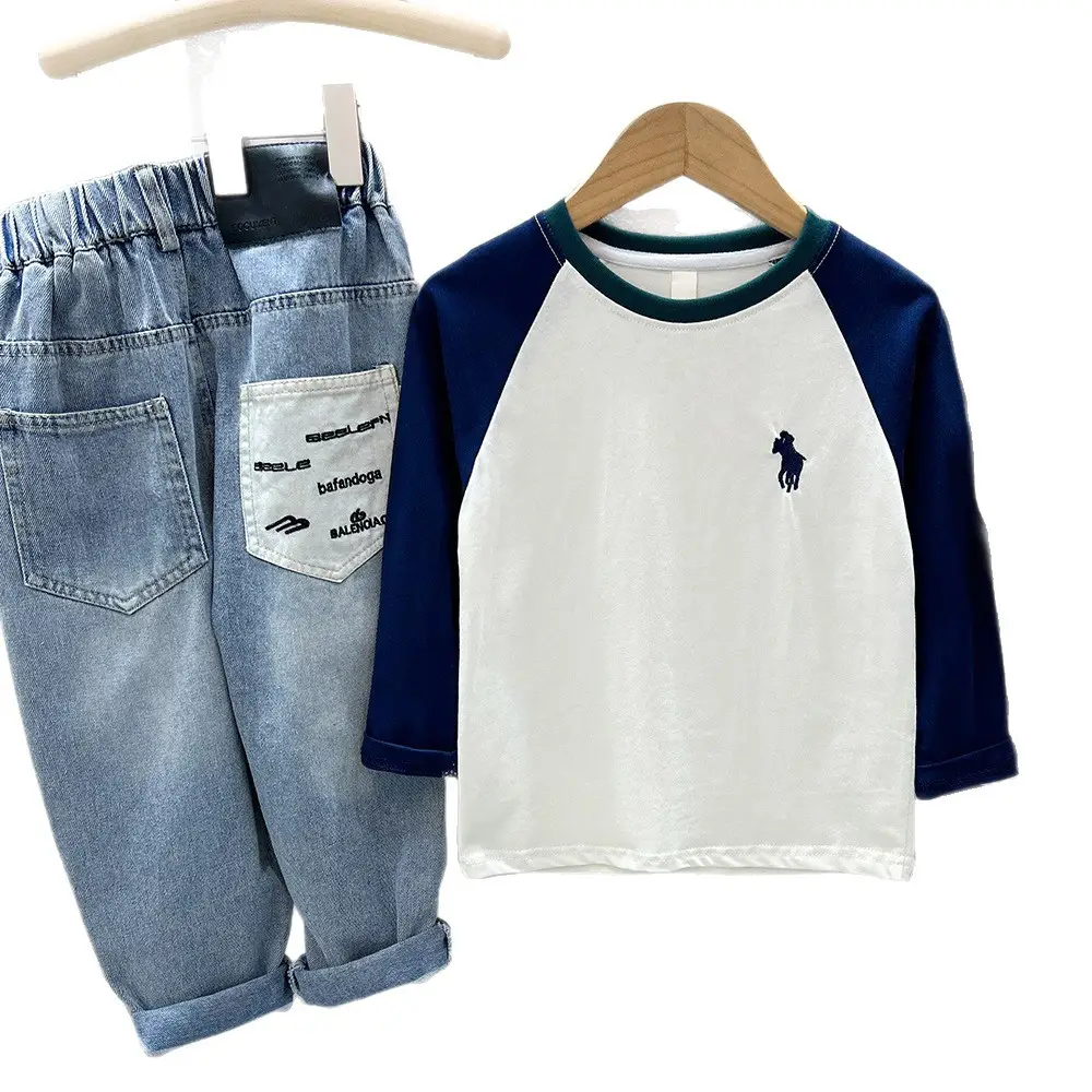 Boys Long Sleeve Color Block T-Shirt White Blue 2025 - Image 6