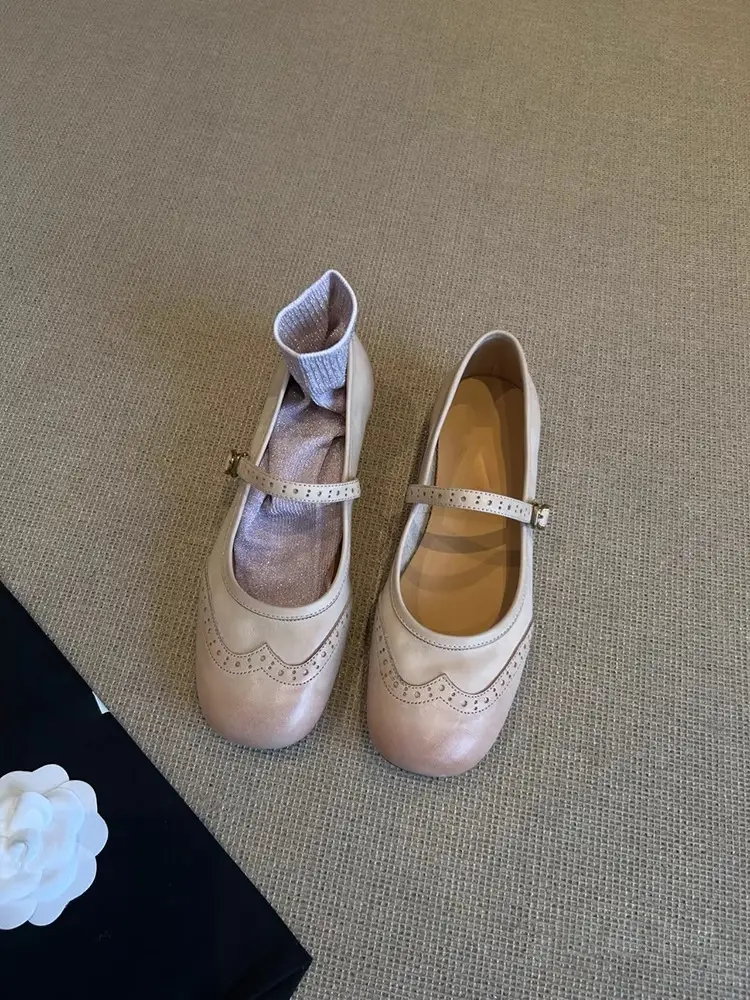 Women Mary Jane Flat Leather Shoes Spring Summer New Round Toe — feature 3