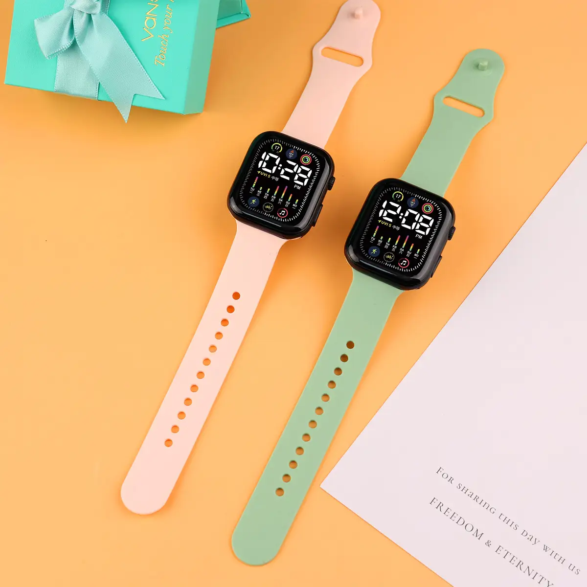 Green Digital Watch for Students with LED Display