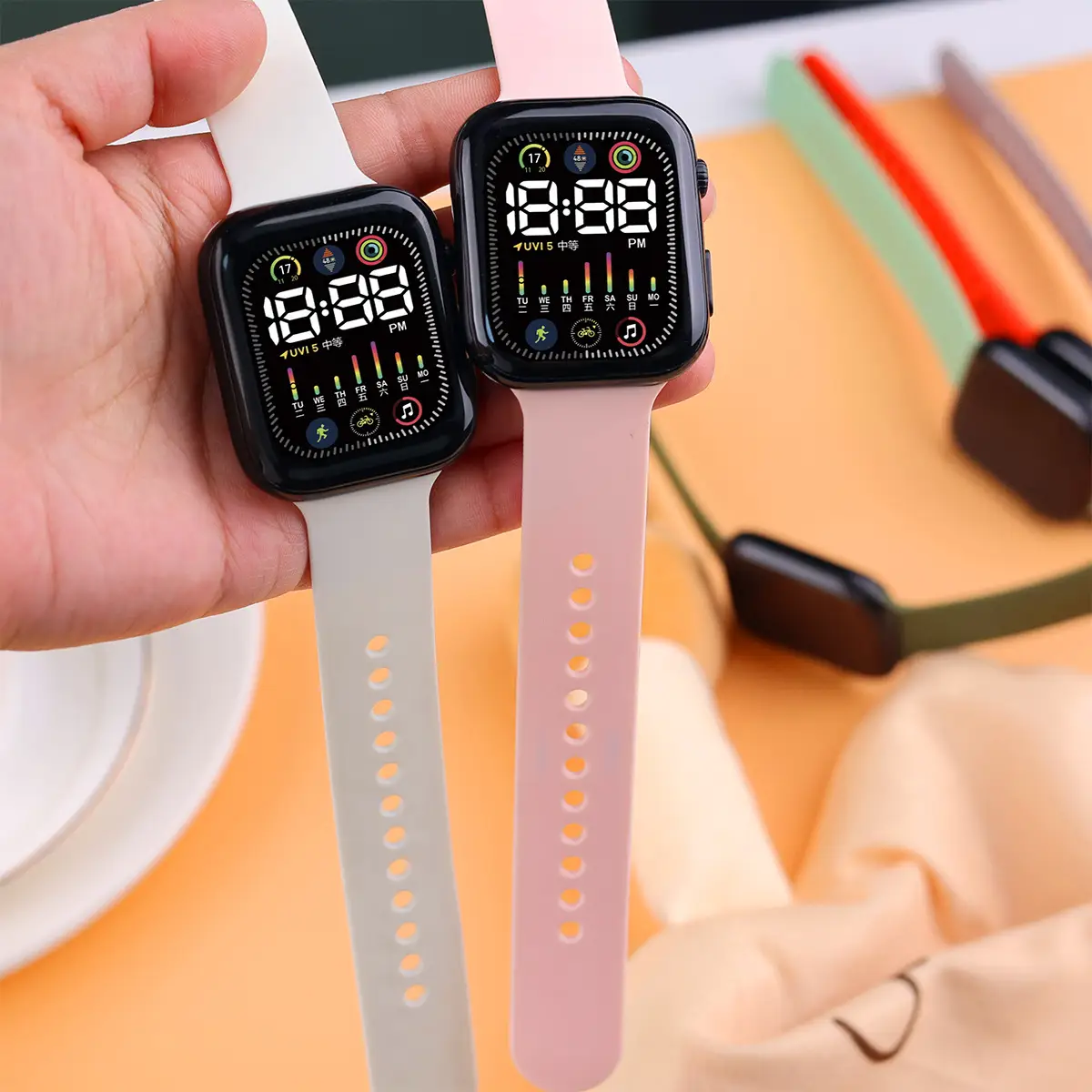 Green Digital Watch for Students with LED Display