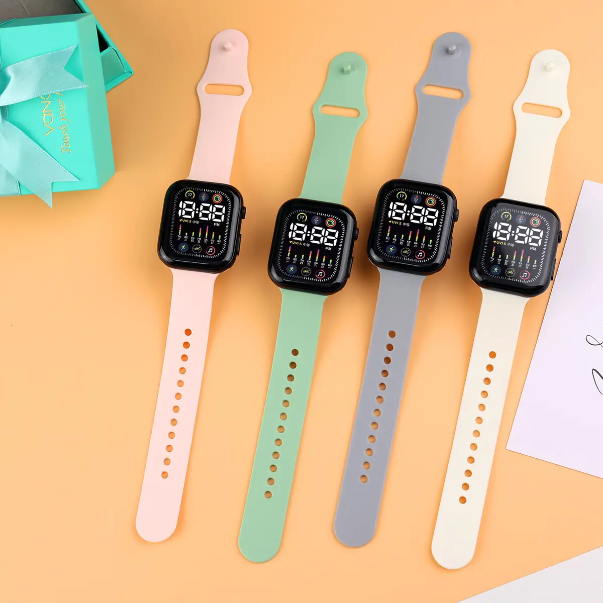 Green Digital Watch for Students with LED Display