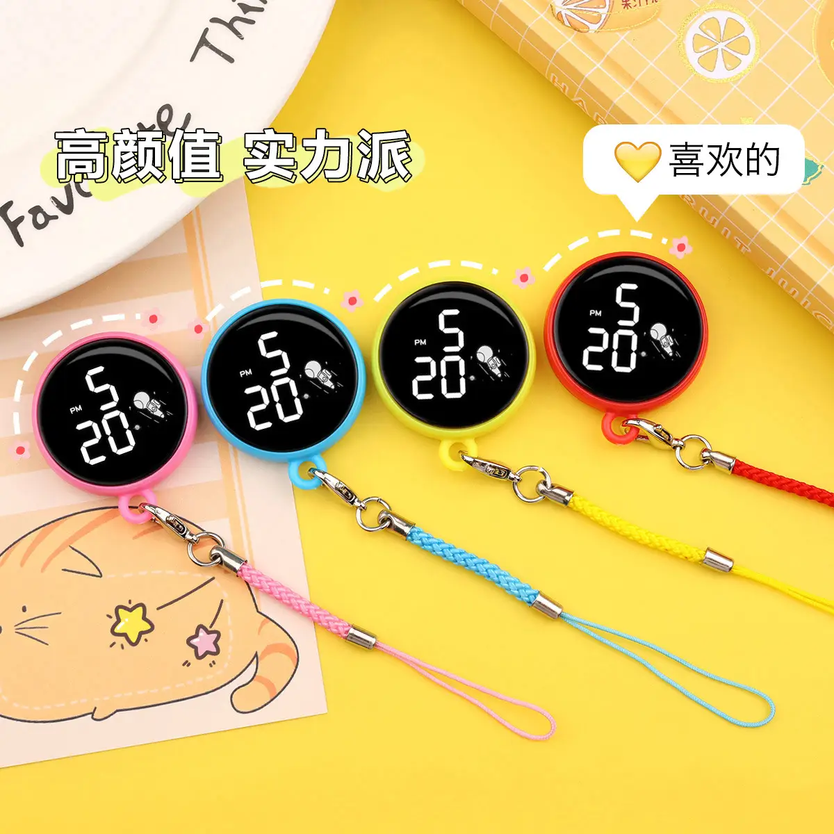 Touch Screen Waterproof Student Pendant Watch Yellow Keychain