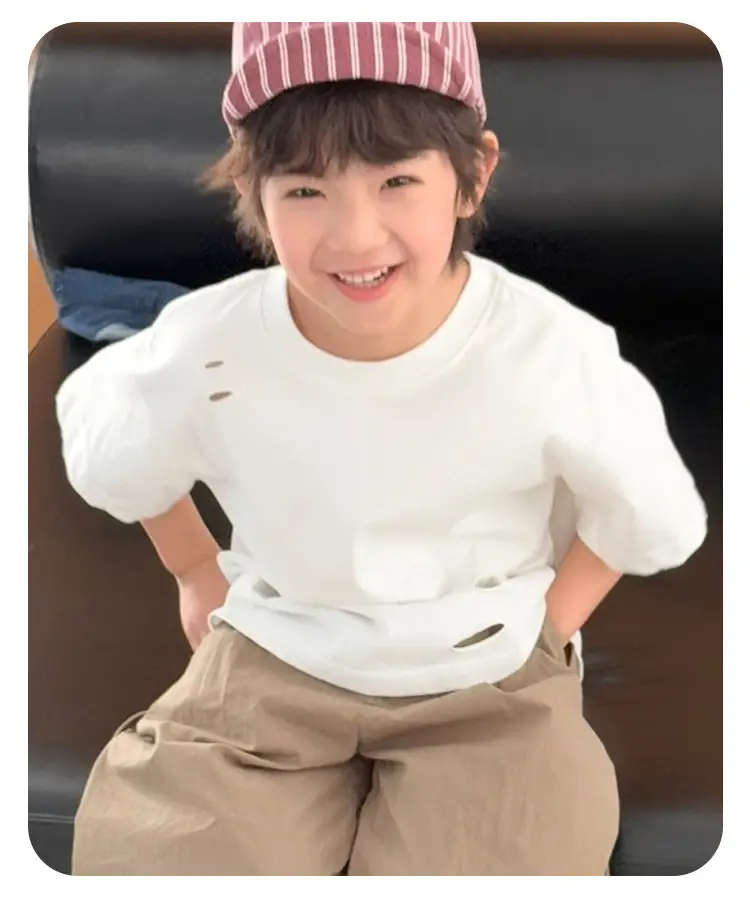 2025 Summer Boys T-Shirt Ripped Korean Style Loose Solid Color — feature 11