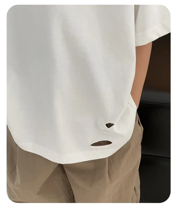 2025 Summer Boys T-Shirt Ripped Korean Style Loose Solid Color — feature 13