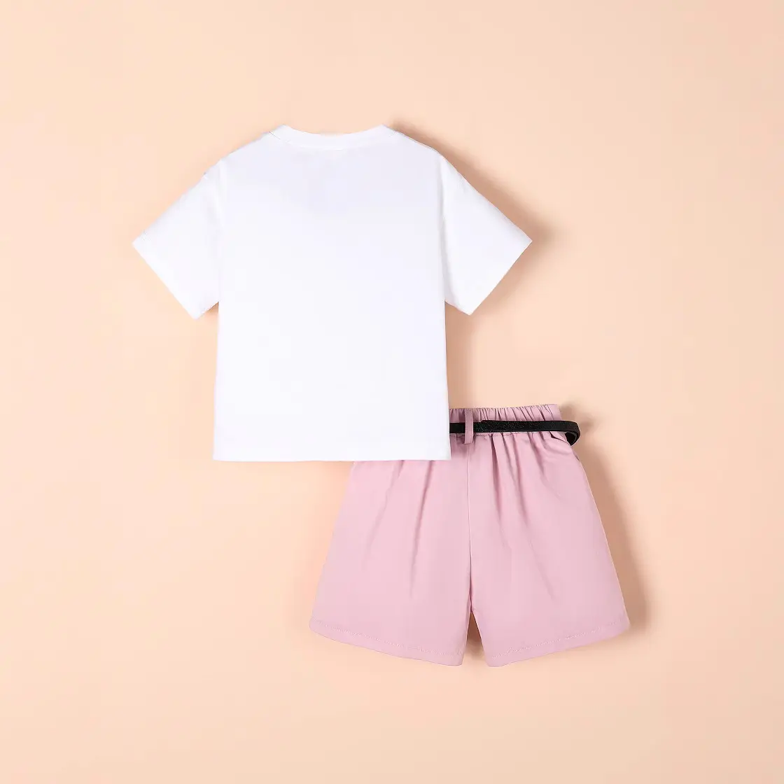 Girls White T-Shirt Pink Shorts Set Summer Casual - Image 3