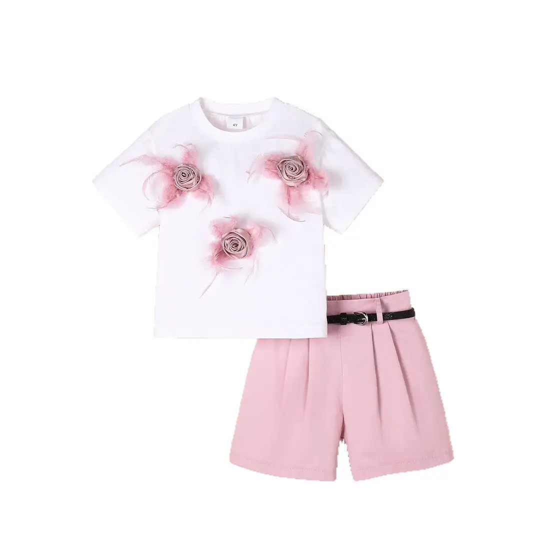 Girls White T-Shirt Pink Shorts Set Summer Casual - Image 6