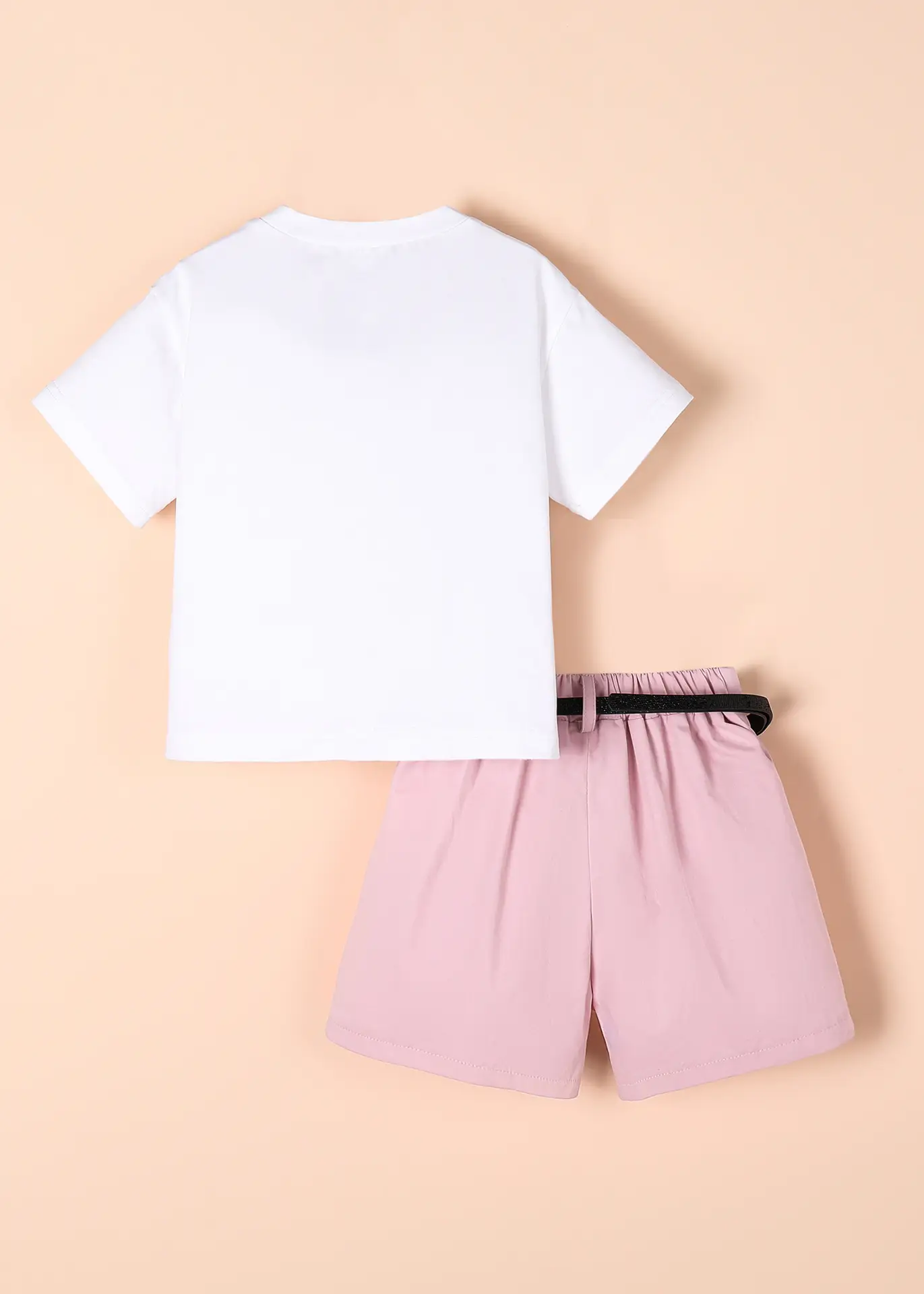 Girls White T-Shirt Pink Shorts Set Summer Casual — feature 2