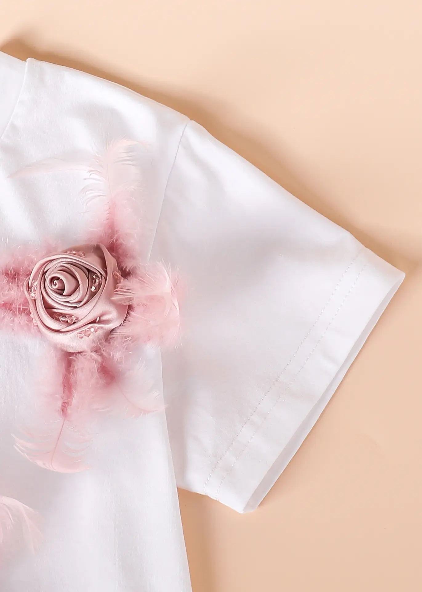 Girls White T-Shirt Pink Shorts Set Summer Casual — feature 4