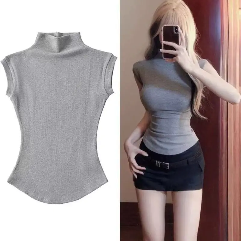 Half Turtleneck Right Shoulder Short-Sleeved T-Shirt for Women Summer 2025 New Tight-Fitting Slimming Look Unique Super Nice Single Wear Short Top — feature 15
