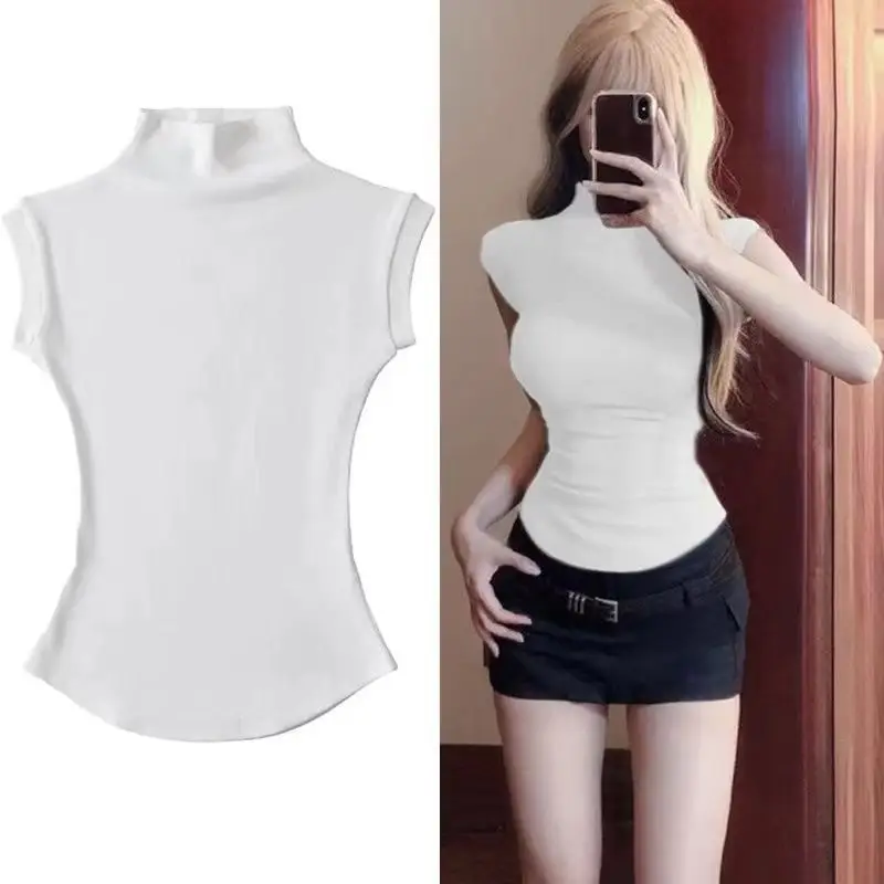Half Turtleneck Right Shoulder Short-Sleeved T-Shirt for Women Summer 2025 New Tight-Fitting Slimming Look Unique Super Nice Single Wear Short Top — feature 17