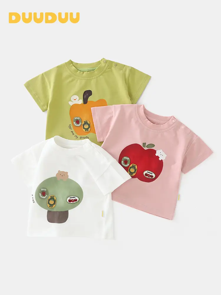 Duuduu Pink Apple Graphic Baby T-Shirt Set - Image 4