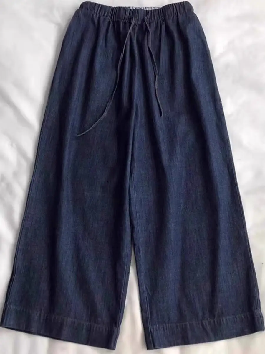 Plus Size Dark Blue Wide Leg Pants for Women